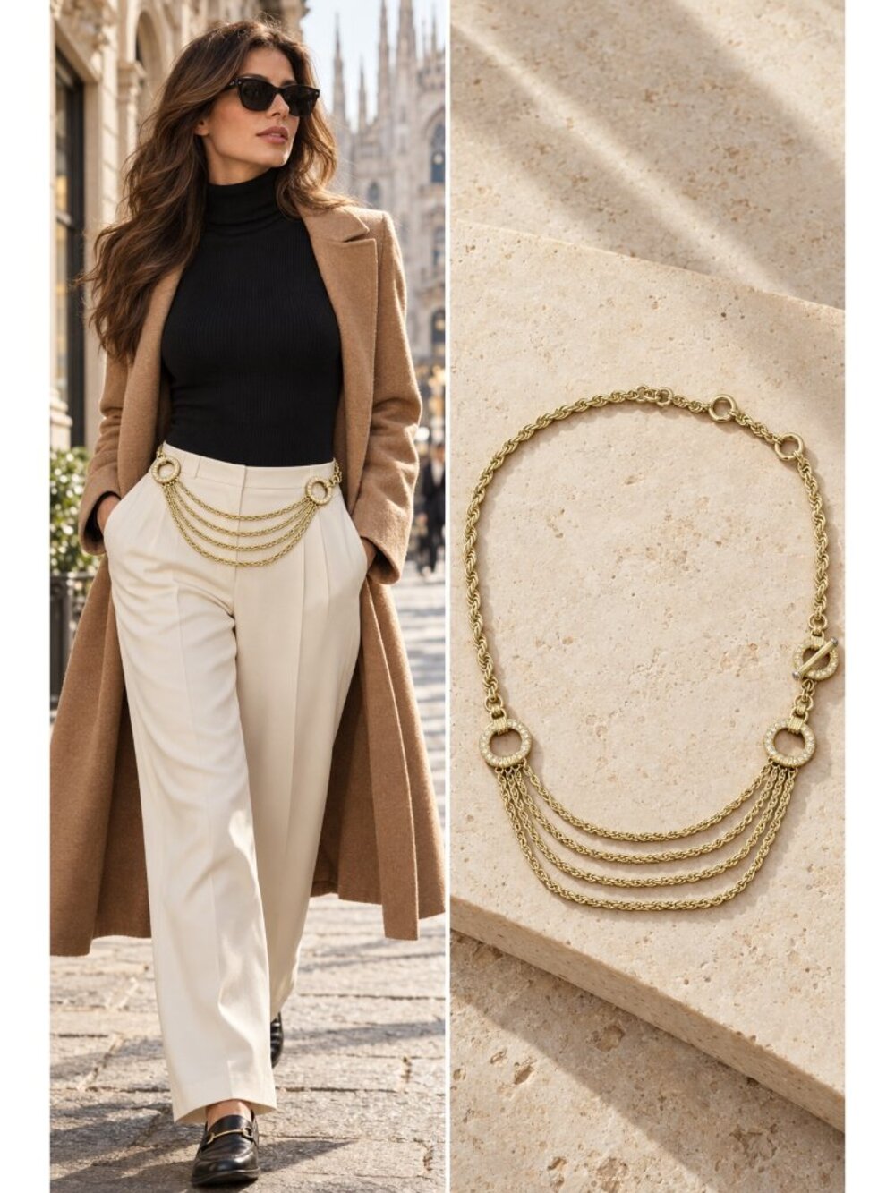 Gold Tone Multi Strand Chain Belt Rhinestone Statement Waist Belt Y2K